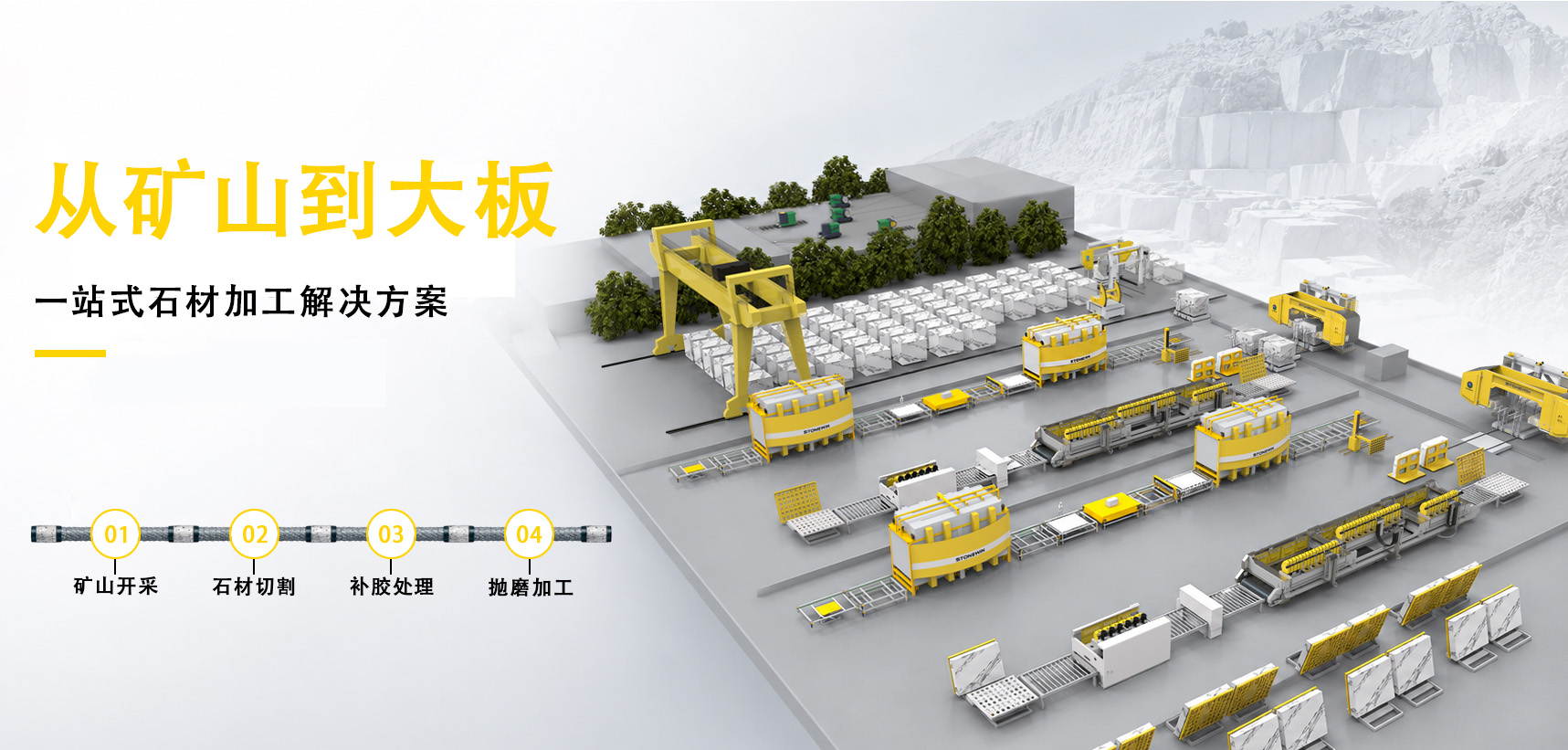 stone quarrying to stone progressing 从石材开采到大板加工